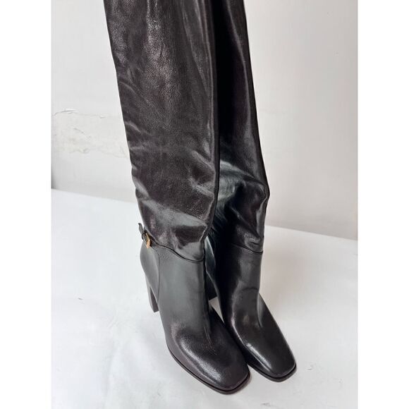 TORY BURCH Buckled pebbled-leather boots brown size 9 - Picture 5 of 11